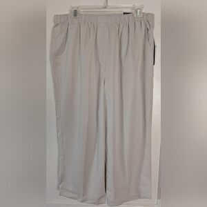 Khaki/Beige Elastic Waist Wide Leg Capri Pants Pockets